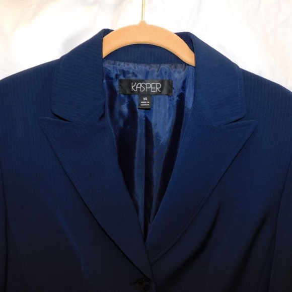 New Navy Blue Kasper Blazer Jacket with Faux Pockets (Size 14 Women's) - Picture 2 of 3